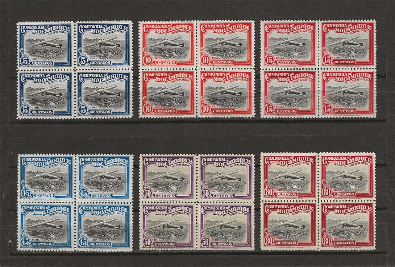 Mozambique Company 1935 Sc# C1/10 Airmail Plane Airplane Portuguese 6 blocks MNH