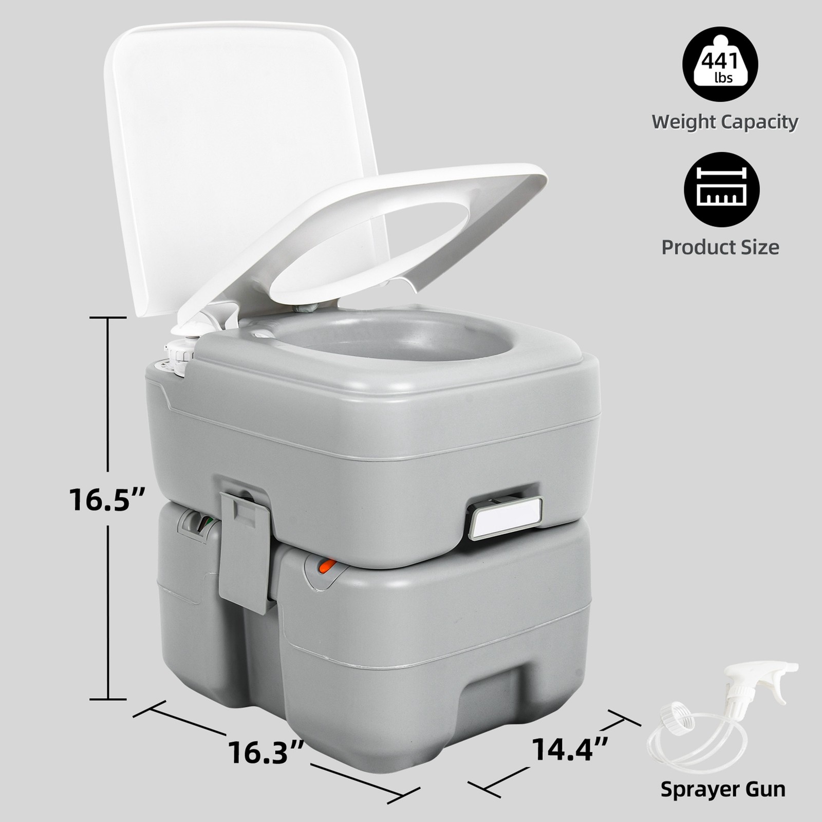 Portable Toilet 5.28 Gallon Porta Potty W/Level Indicator Hand Sprayer RV Travel