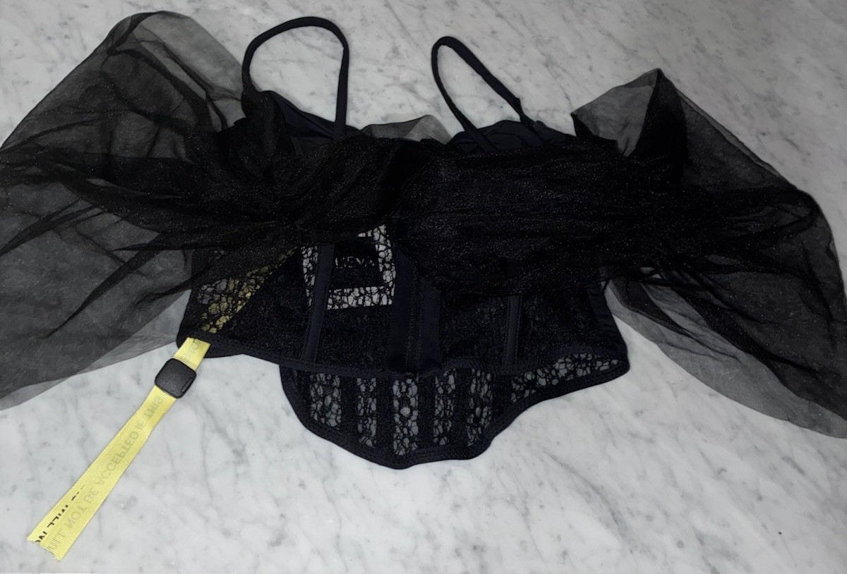 Alieva Paris Lace Black Off Shoulder Corset Bustier Sexy Small French Lace