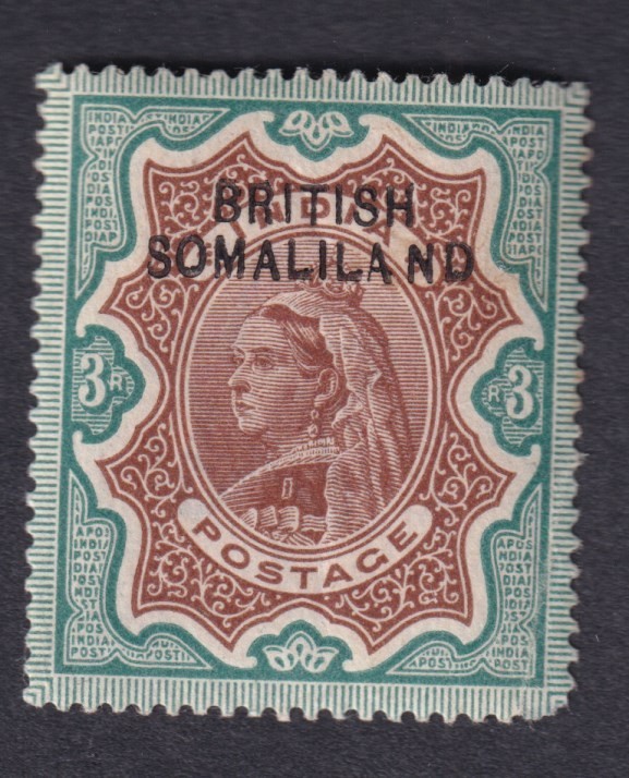 British Somaliland QV 3R MINT light/Medium hinge + small adhesion & wrinkling