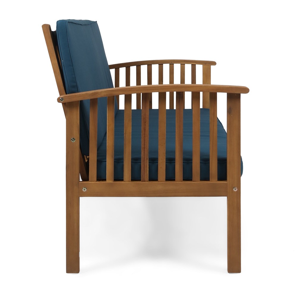 Outdoor Waterproof Loveseat with Acacia Wood Frame in Cream