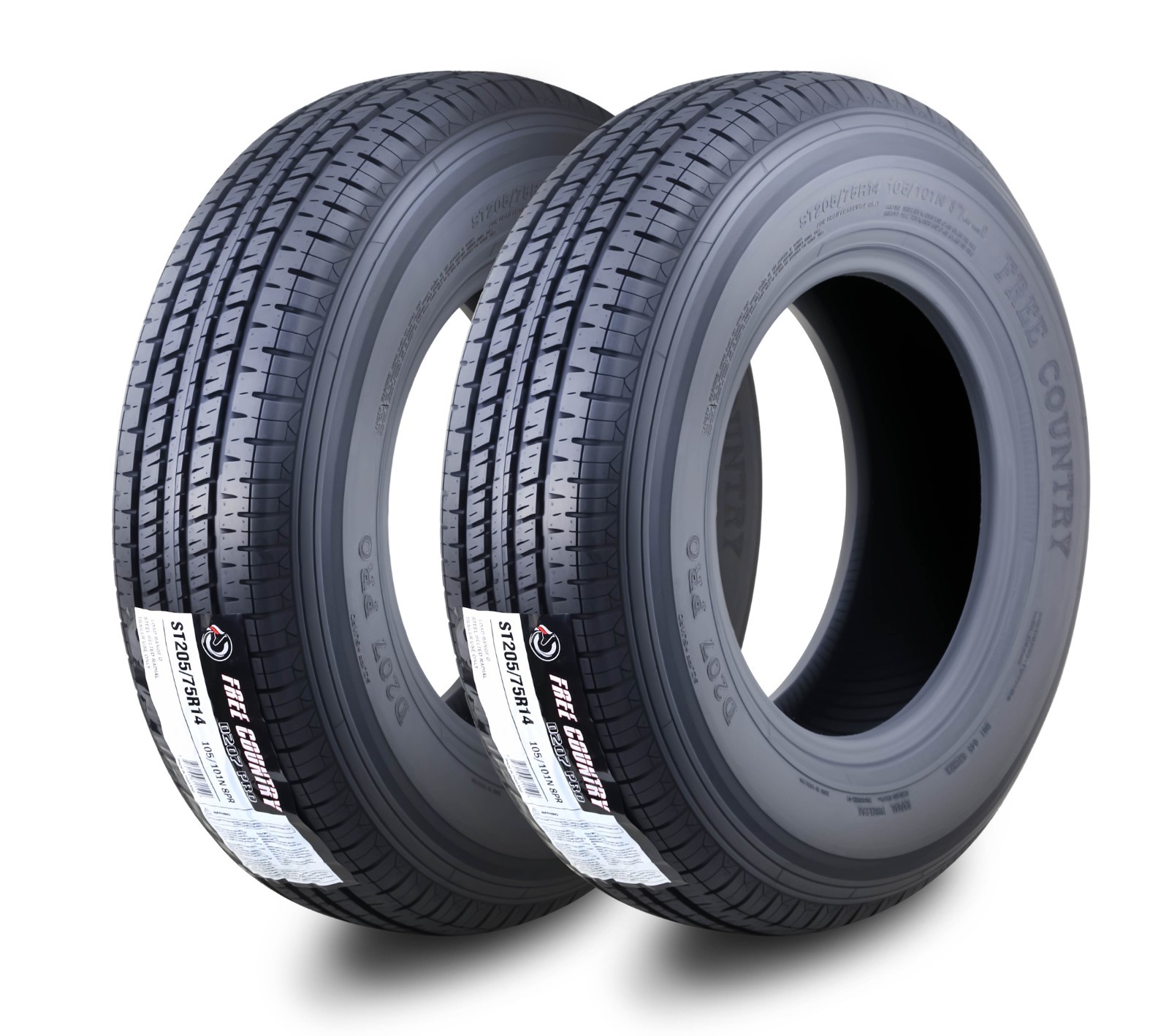2 Trailer Tires ST205/75R14 Premium FREE COUNTRY 8 Ply LR D 105M w/Scuff Guard