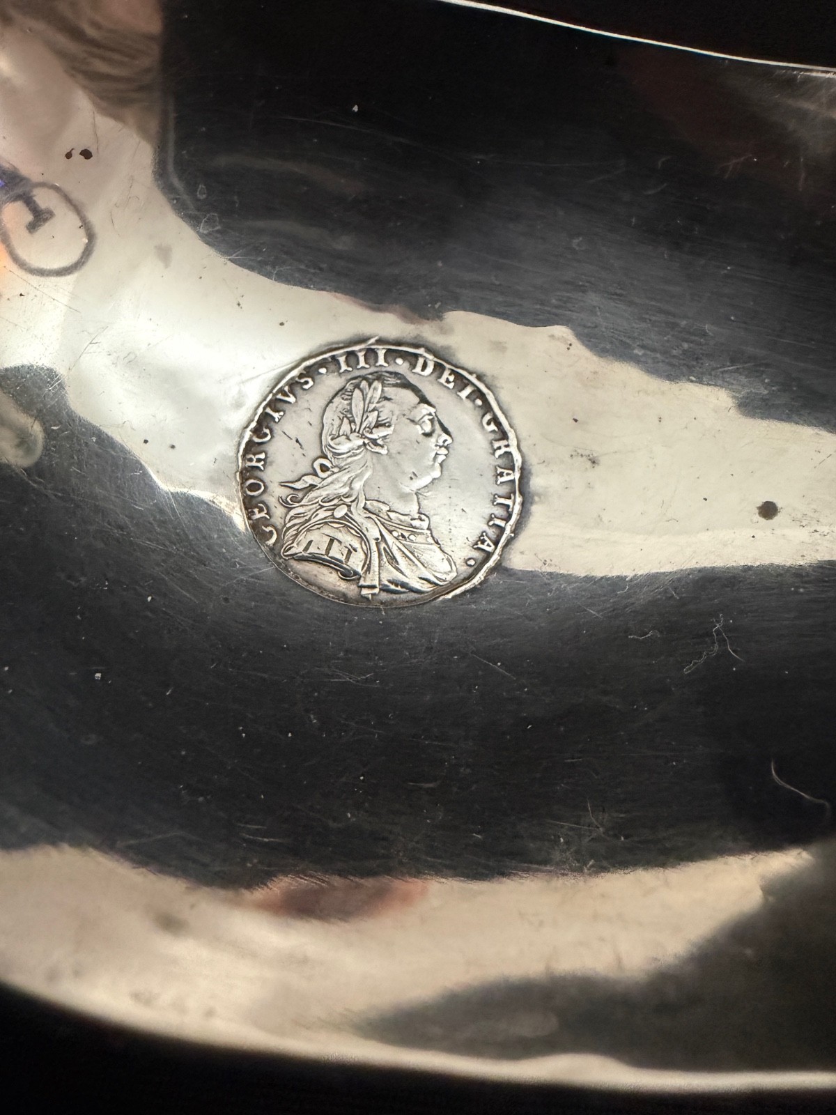 1832 London Sterling Pap Boat with 1787 Shilling in Bottom Jonathan Hayne