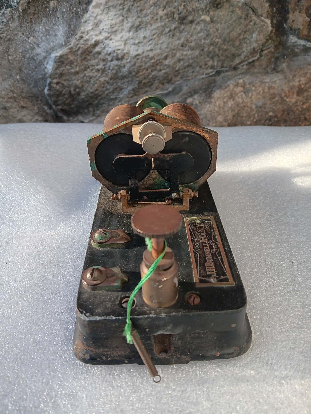 J.H. Bunnell & Co. NY 150 Ohms Telegraph Relay Metal Base RR Original Badge 1920