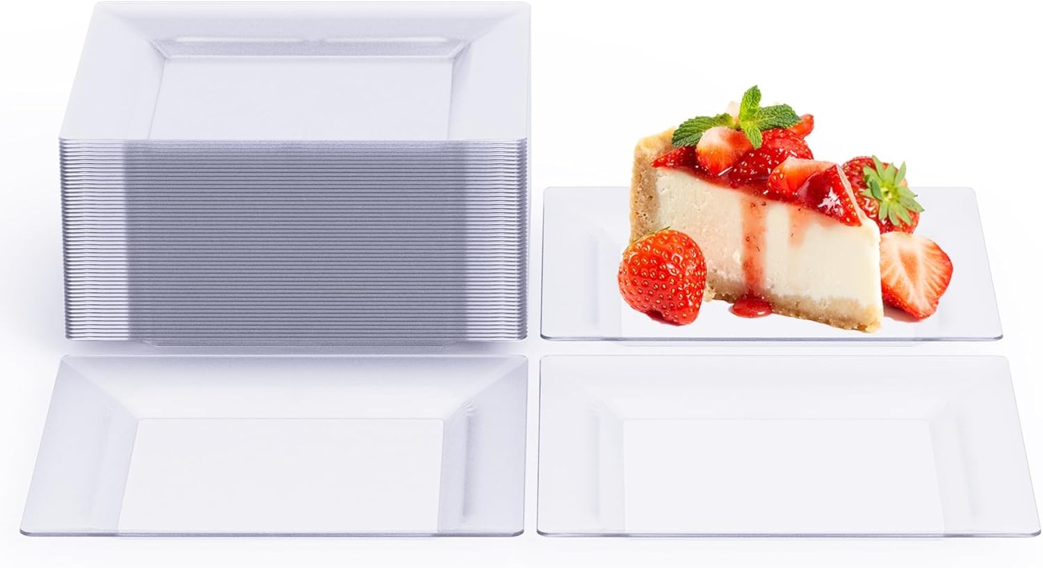 50PCS Hard Plastic Appetizer Plates - Clear Disposable Square for All Occasions