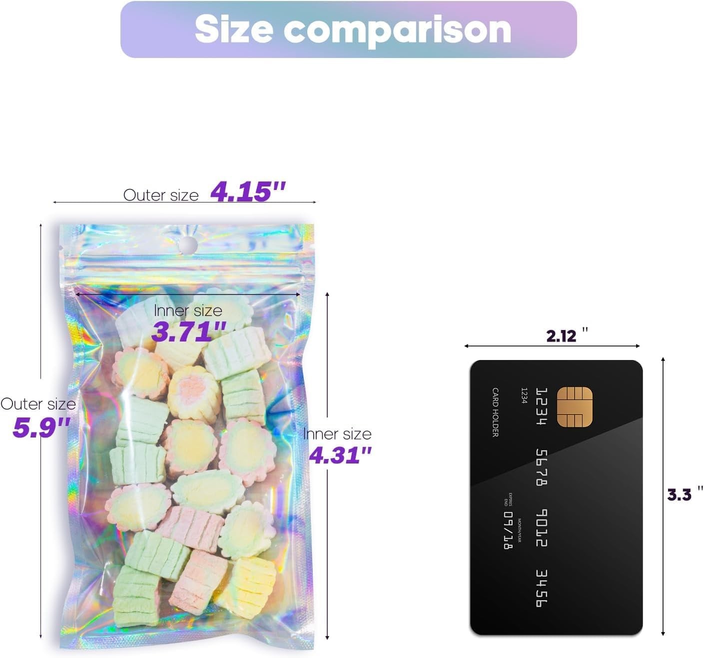 100Pcs Holographic Resealable Bags, 4x6 inch Packaging Foil Pouch ，Motomy Myla