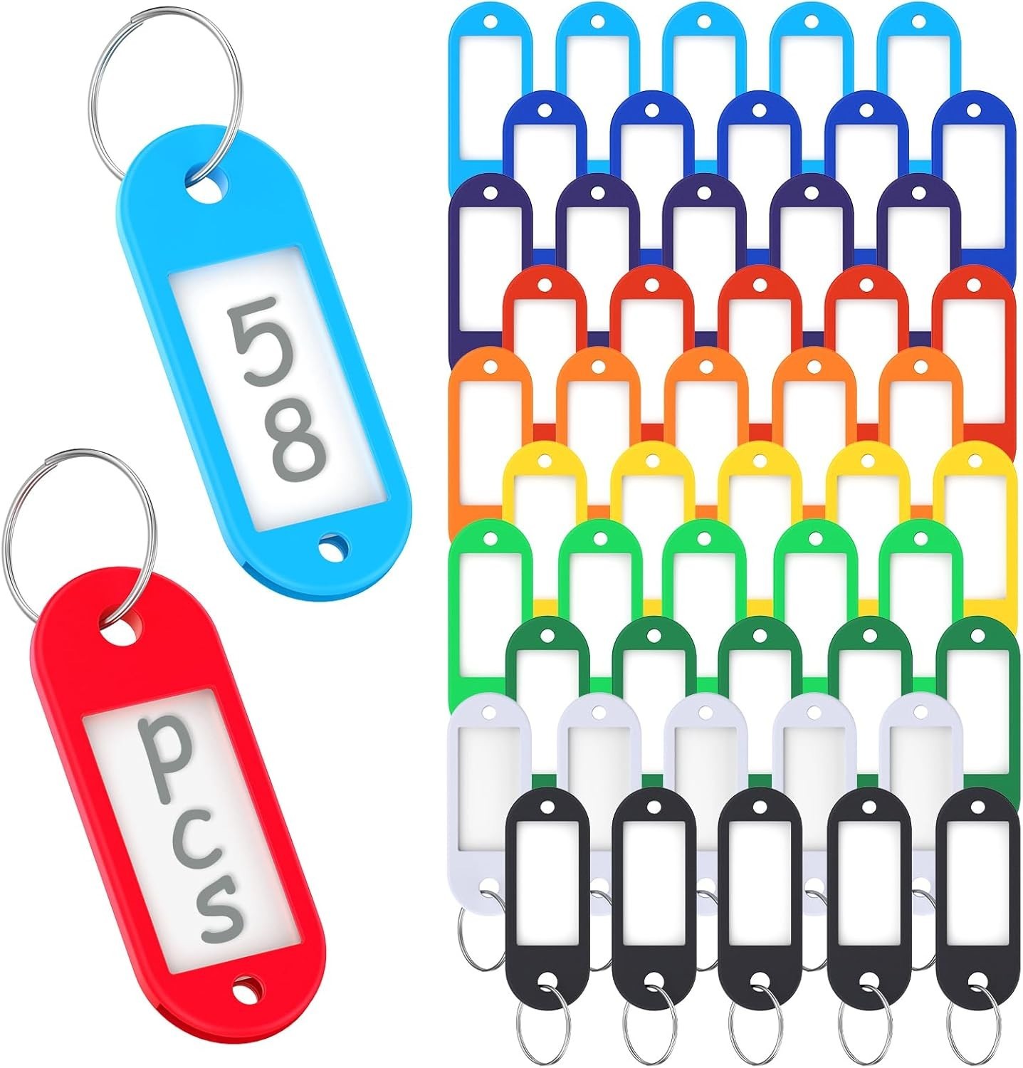 58 Pack Plastic Key Tags, Flexible Key Labels with Split Ring Label Window, Key