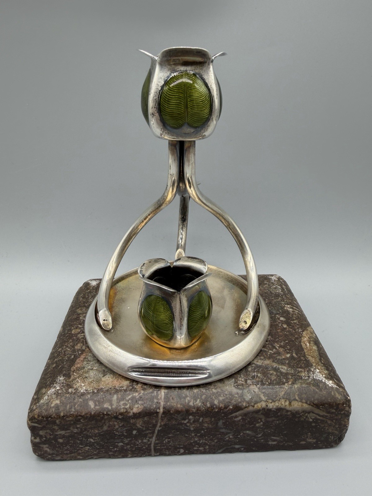 Austrian Art Nouveau Silver and Enamel Candlestick by Georg Adam Scheid, ca 1900