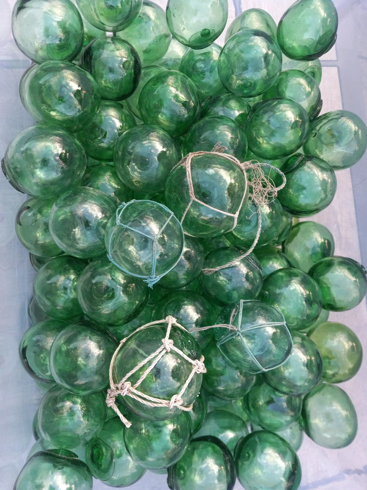 Vintage Japanese Glass Fishing Floats $8.50 each, choose green or bluish tinted