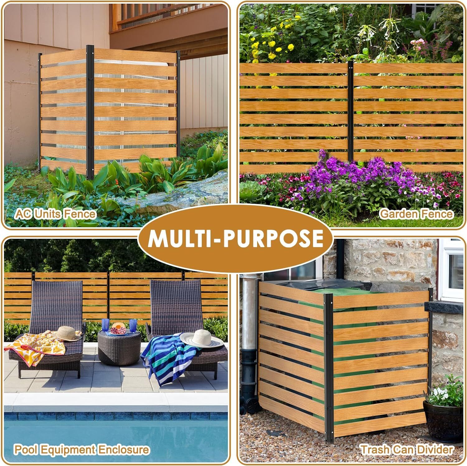 NAIZEA 48" W x 48" H Privacy Screens Fence Panels with Metal Stake 2-Panel Fence