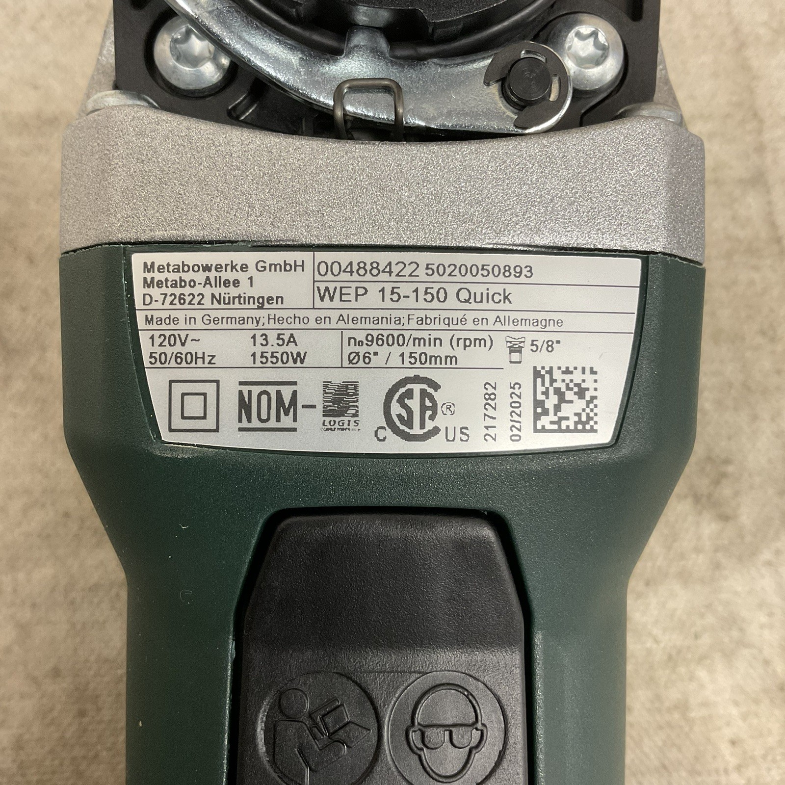 METABO WEP 15-150 QUICK Angle Grinder 13.5A 9600rpm 6" Wheel 120V