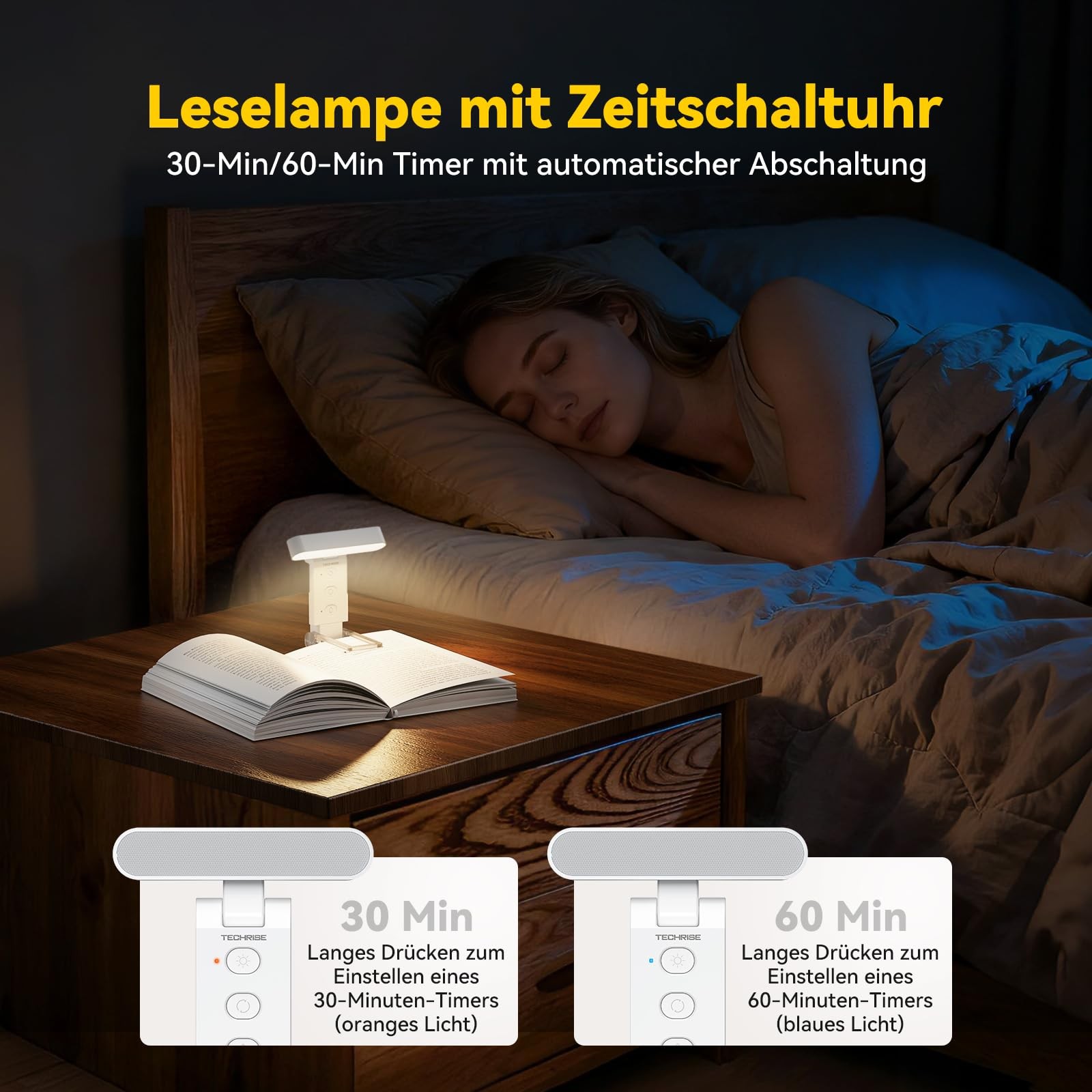TechRise Book Light, 12 LED Clip-on Reading Light for Books in Bed, White
