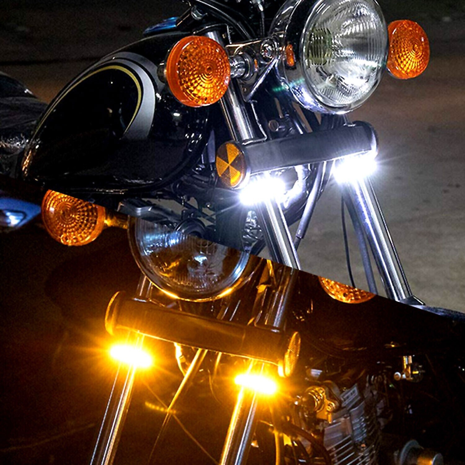 2 LED Motorcycle Turn Signals Light Blinker FORK Strip Flowing Amber Universal