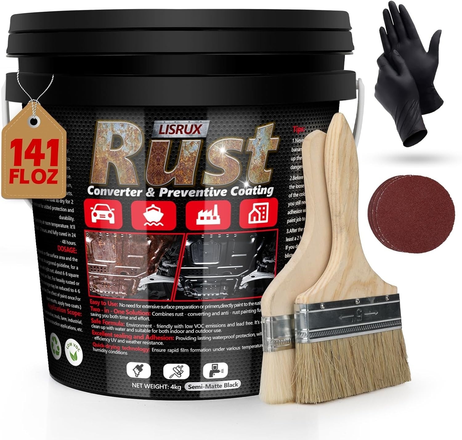 Rust Converter And Metal Primer, 141 Fl Oz Black Rust Inhibitor Paint for Metal