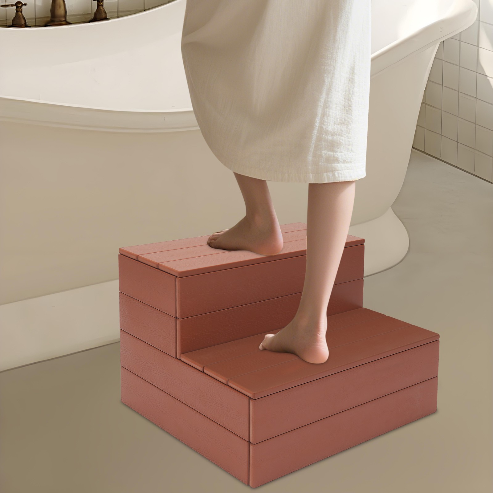 2-Step Hot Tub Step Bathtub Steps, Spa Steps, Hot Tub Stairs Reddish Brown