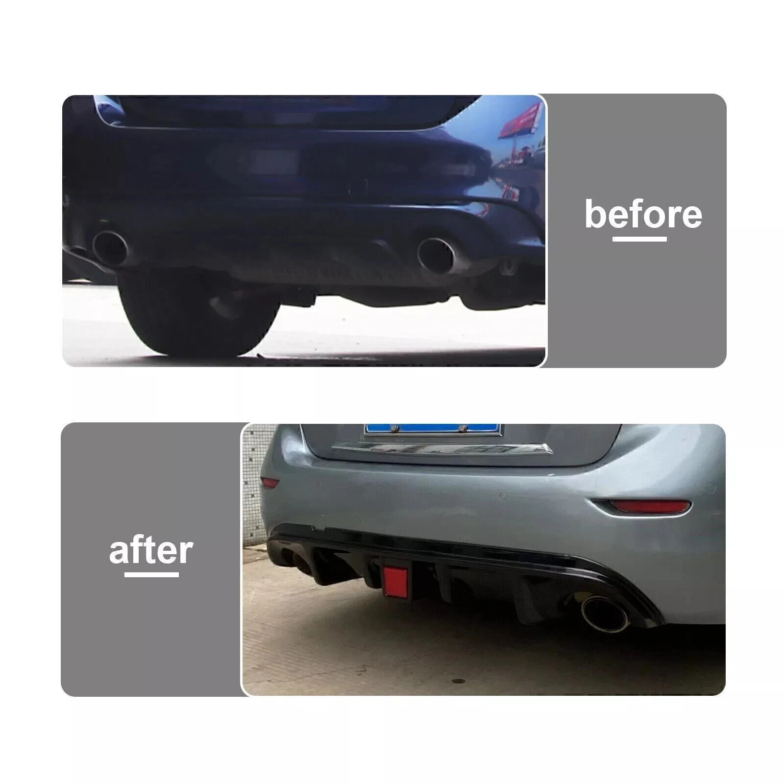 Fit 2014-2017 Infiniti Q50 Glossy Black Rear Bumper Diffuser W/ LED Brake Light