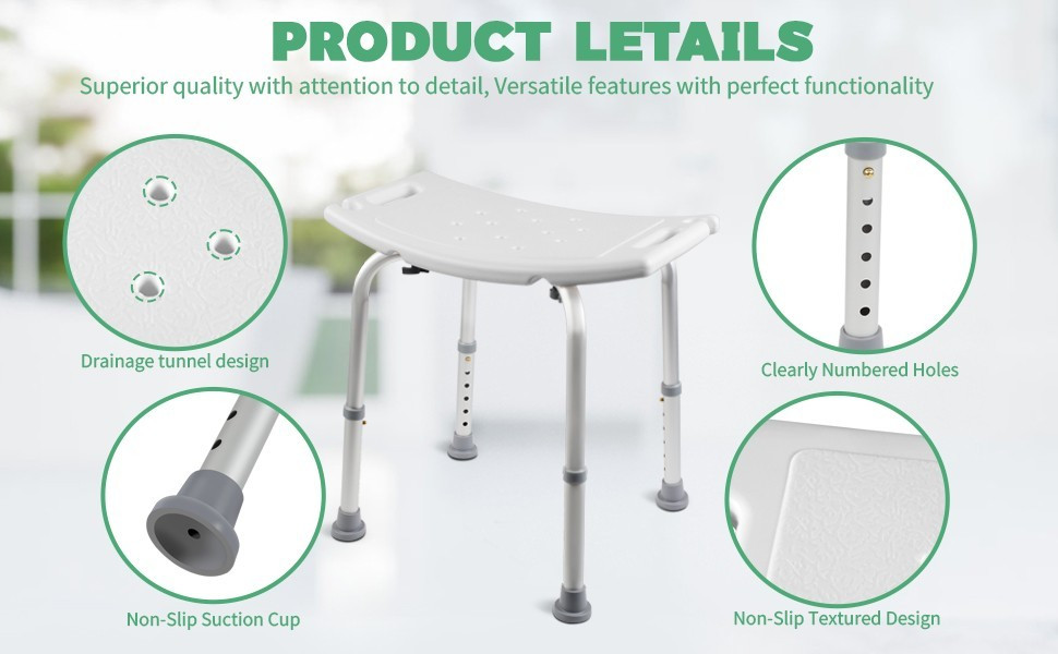 Shower Chair Seat 350lb Bath Stool Padded Height Adjustable Bathtub Seat Bench