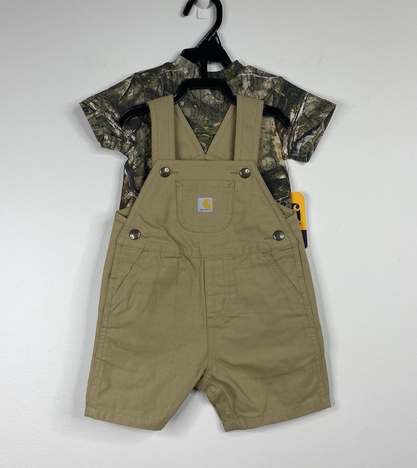 Carhartt Baby Boys 12 Months Camo Bodysuit and Canvas Shortall Set 2 Piece Set