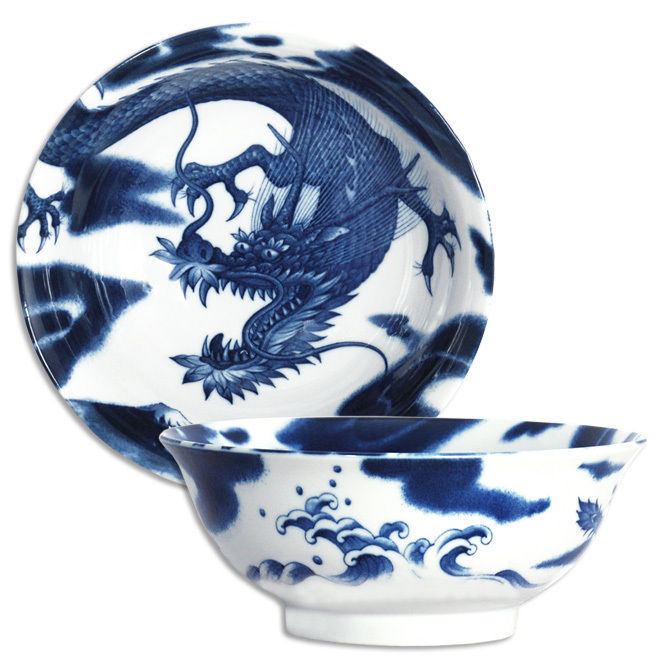Japanese 8.25"D Porcelain Rice Ramen Noodle Soup Bowl RYU Dragon Made in Japan