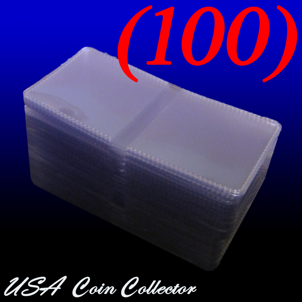 100 2x2 Double Pocket Vinyl Coin Holder Clear Plastic Flip Safe PVC Free