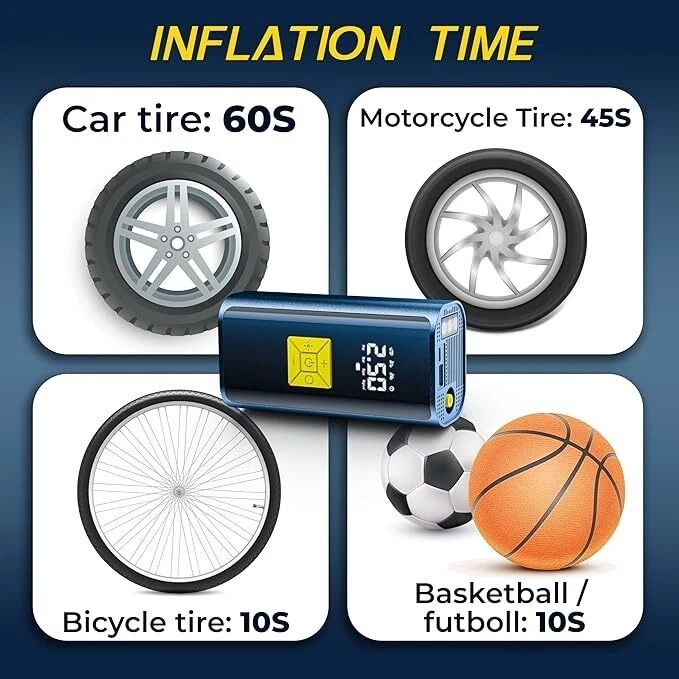 150 PSI Air Compressor Tire Inflator Fits Car Moto Bike Tires Air Pump Cordless