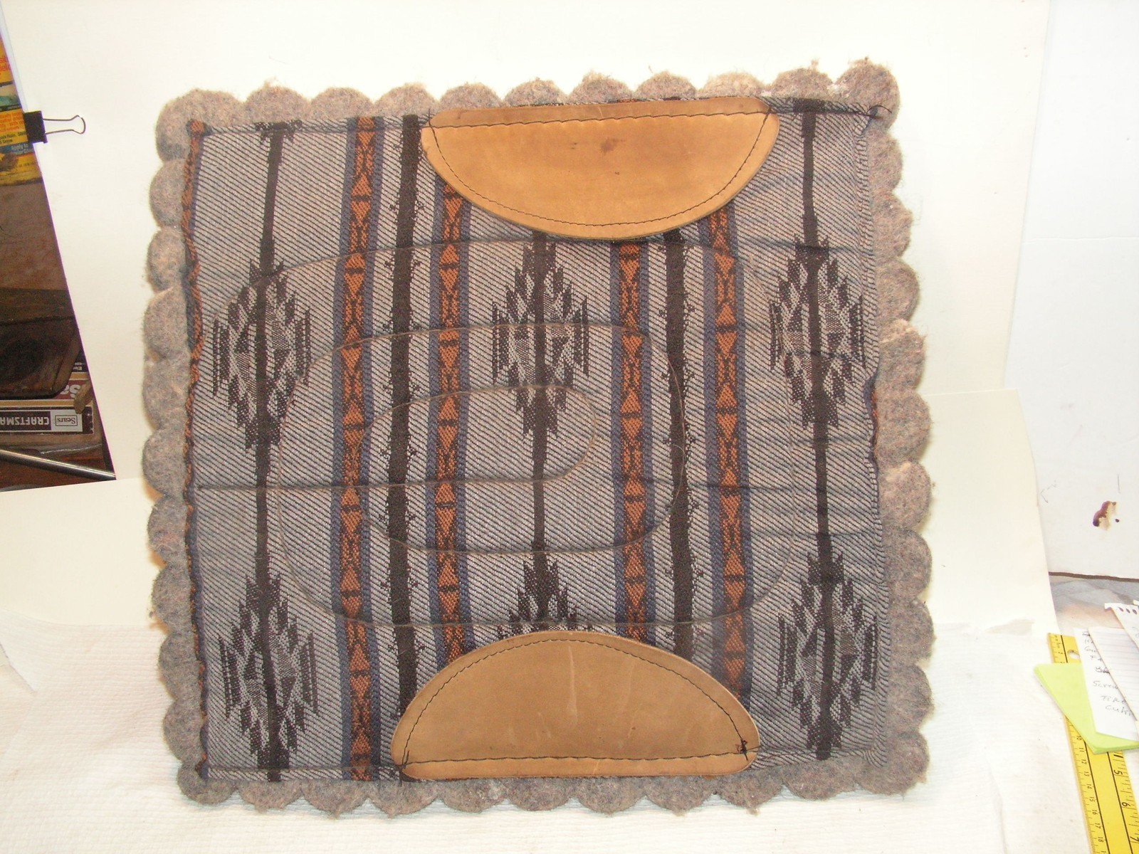 Vintage Saddle Pad Blanket Small Pony Southwestern 16 1/2" x 16" X 7/8" Leather