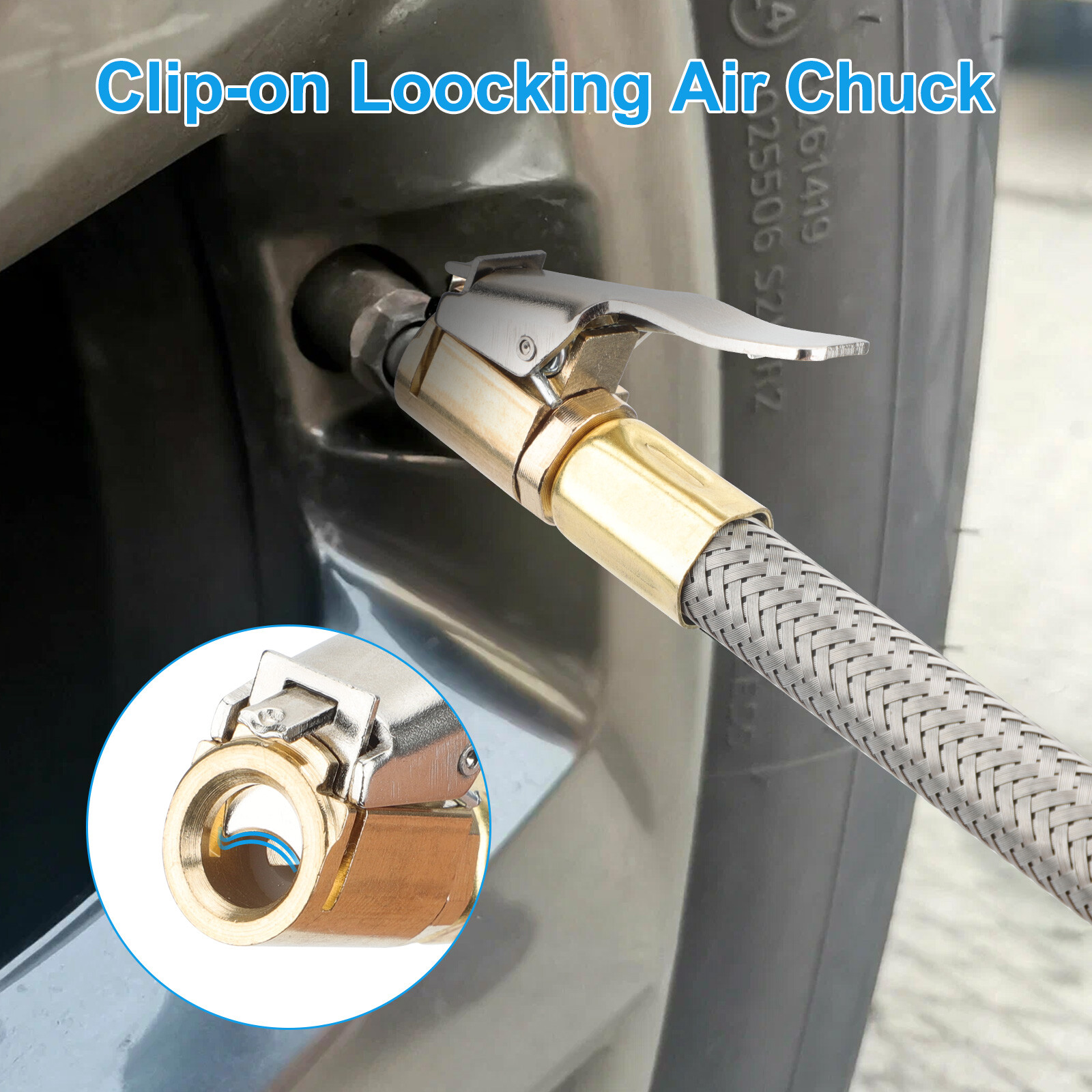 20" Tire Inflator Extension Hose Adapter Air Chuck Presta Valve Conversion Nut