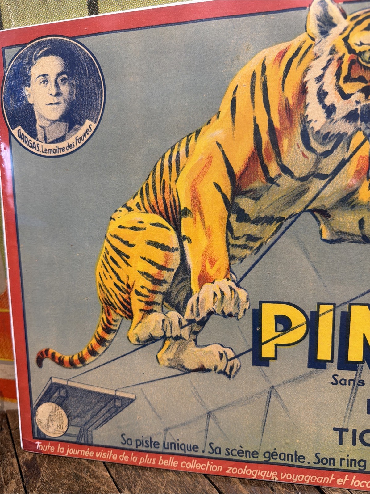 ANTIQUE 1922 PINDER RATJA TIGER TIGHTROPE WALKER CIRCUS POSTER SIGN CARNIVAL ZOO