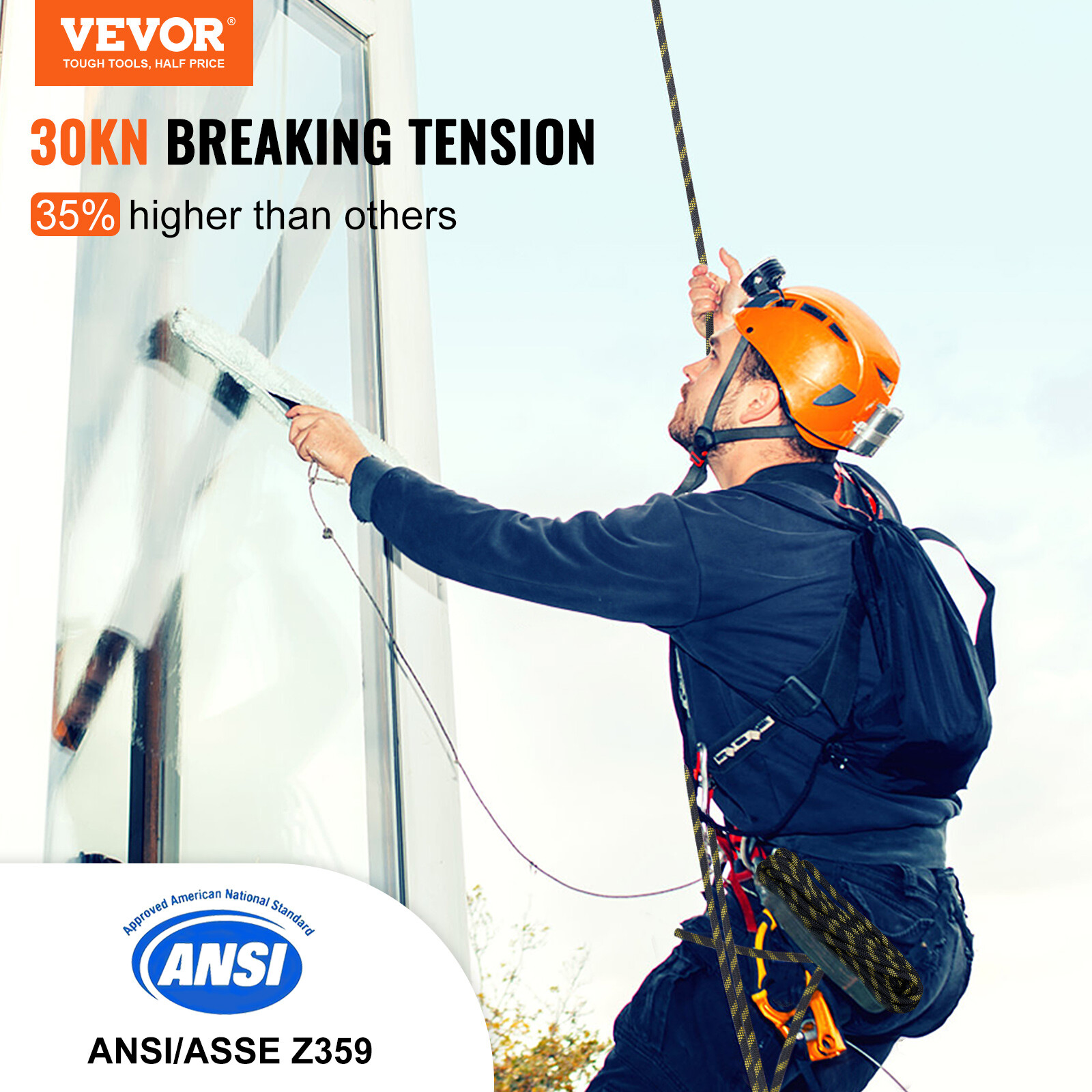 VEVOR Vertical Lifeline Assembly 25ft Fall Protection Rope Polyester 30 KN ANSI