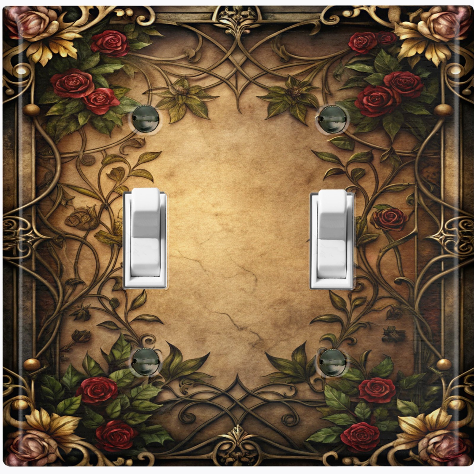 Metal Light Switch Outlet Cover Wall Plate Vintage Red Roses Floral Frame FME116