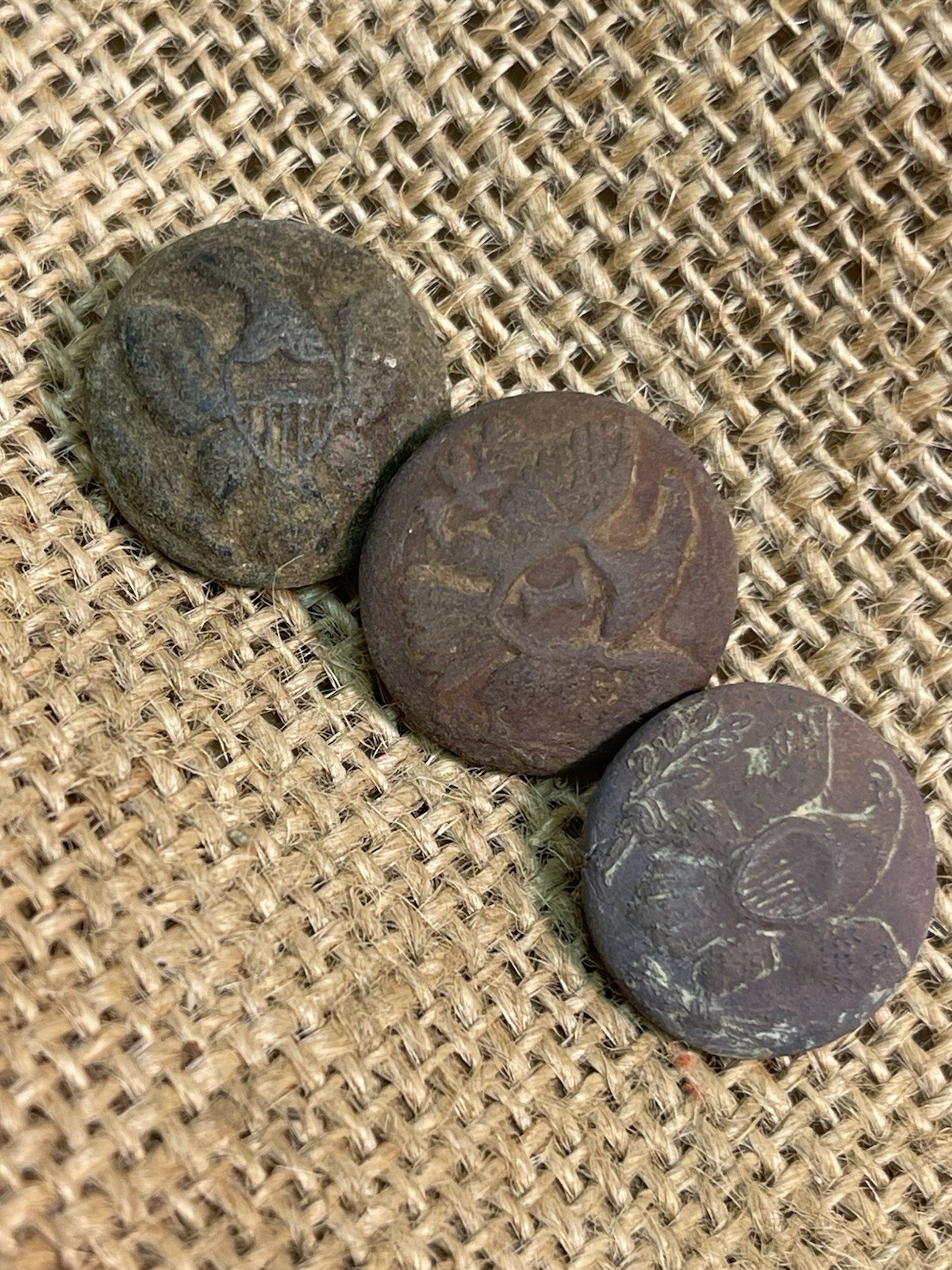 Three Dug Civil War General Service Eagle Coat Buttons Dug At Pickett’s Mill Ga