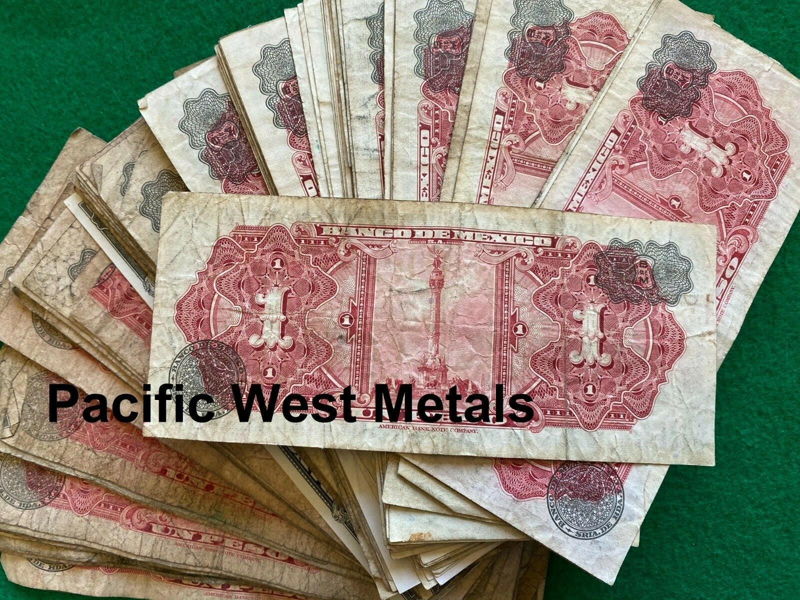 ONE CIRCULATED Mexico Banknote 1 Peso Paper Money Aztec Calendar Independence