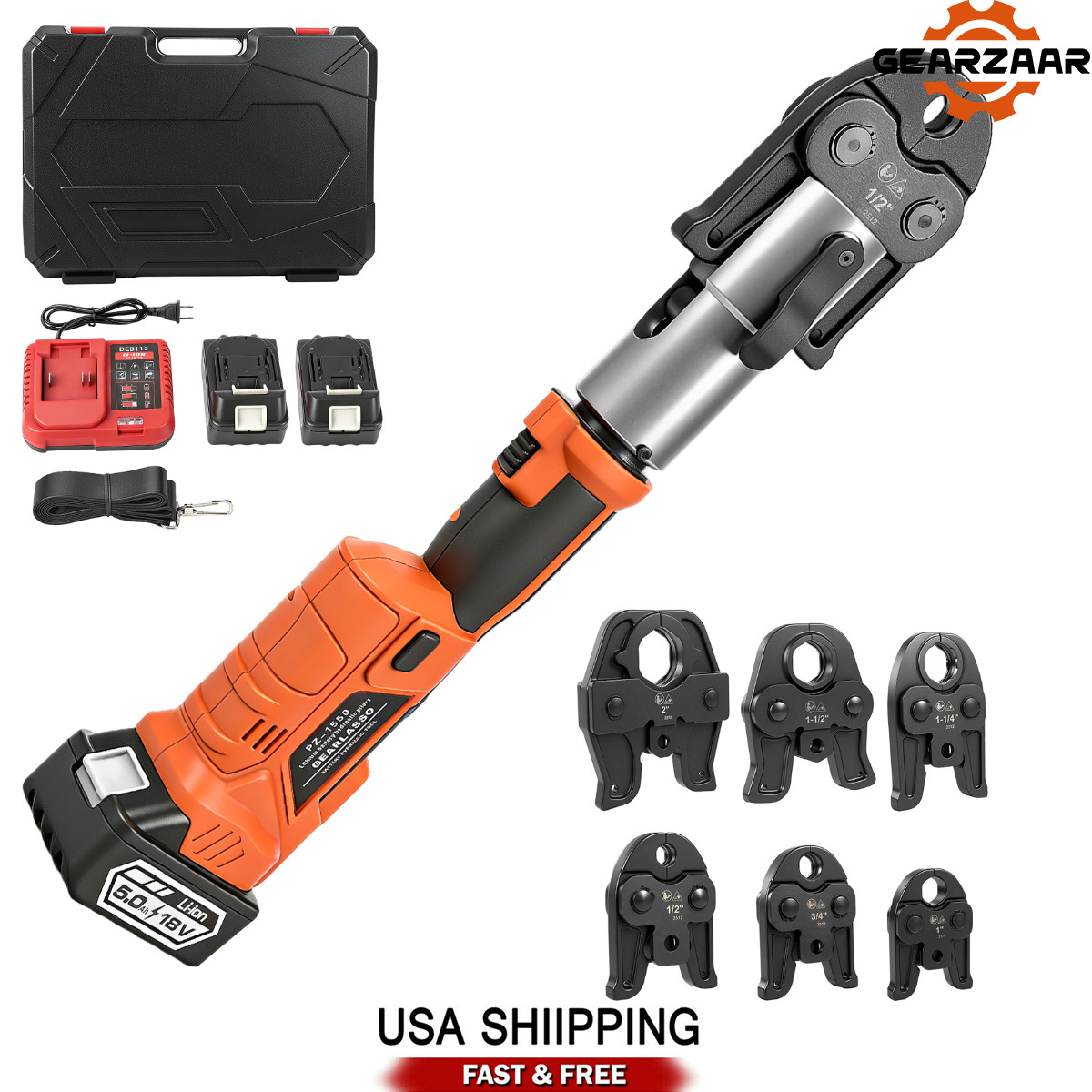 1/2" -2" Pro Press Tool Pipe Crimping Kit Press Tool Battery Kit with 6 Jaws US