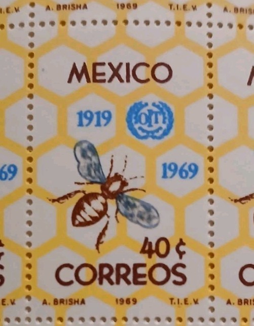 Mexico 1006 Stamp Sheet, MNH Mi 1311 50th Ann. 1969 Honeycomb, Bee,