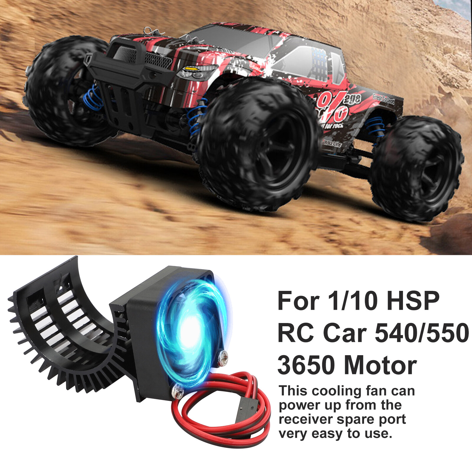 2pcs Aluminum 540/550 3650 Motor Heat Sink+Cooling Fan for 1/10 HSP RC Car Truck