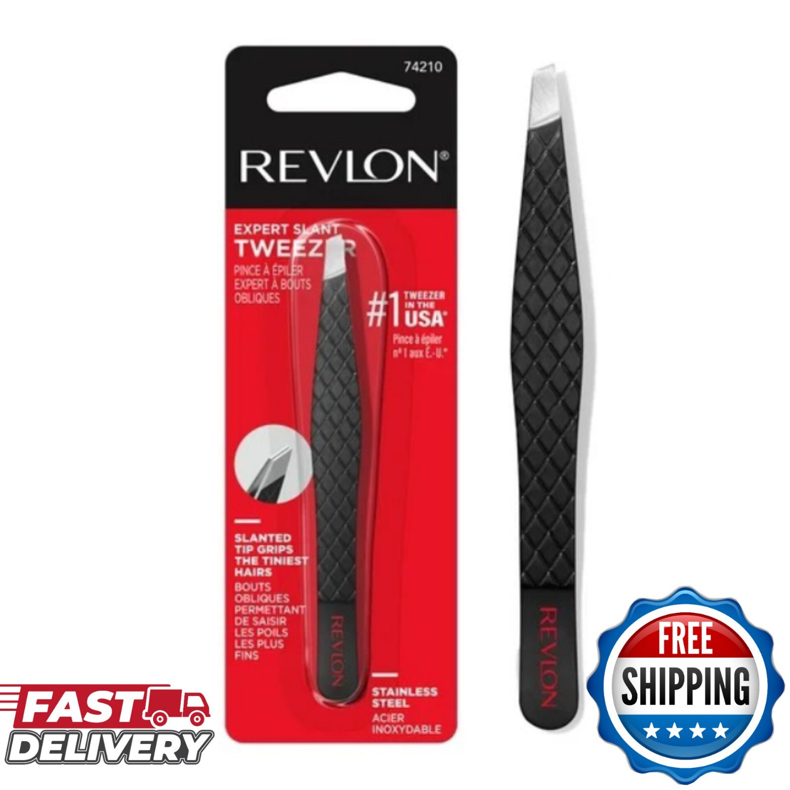 Revlon Expert Slant Tweezer tip, Made With Stainless Steel