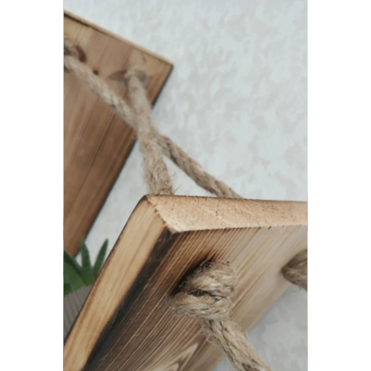 Hanging 3 Tier Rope Wall Window Planter Floating Shelves, Wood Bathroom Shelves