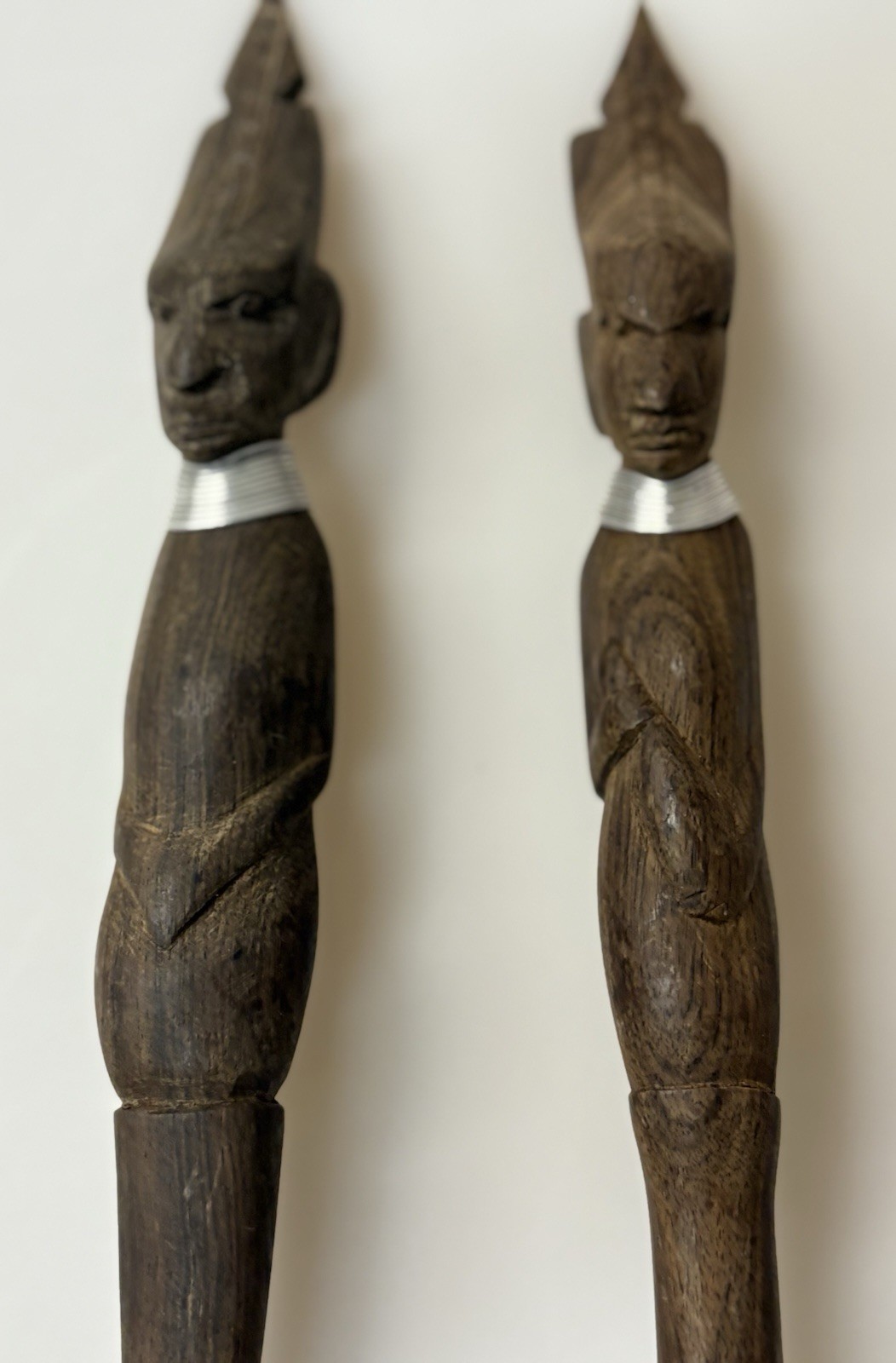 Lot of 2 Vintage African Long Wooden Tribal Spoon Set 14”