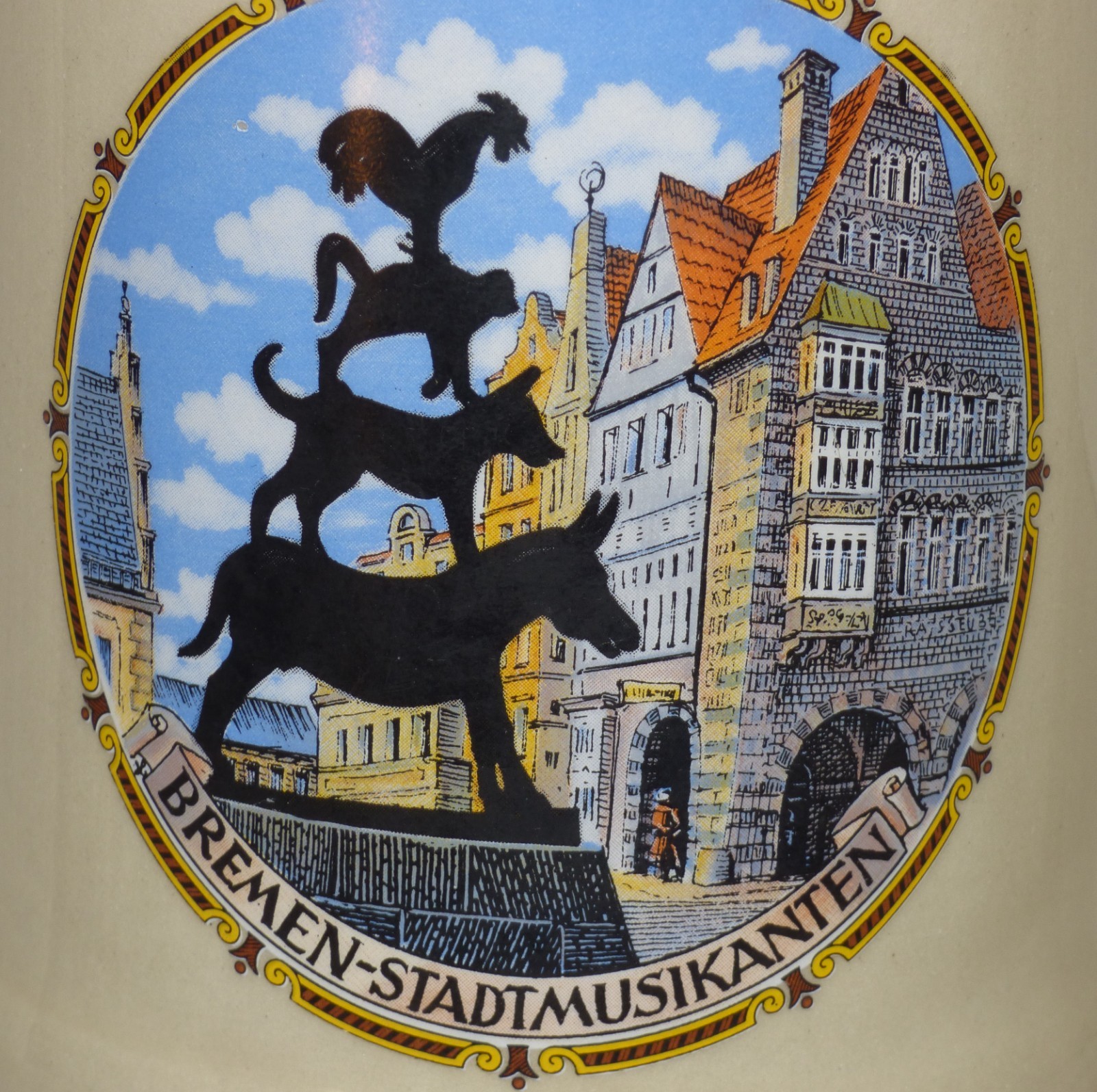 Vintage Theo Kuhn Beer Stein Mug w/ Bremen Town Musicians Bremer Stadtmusikanten