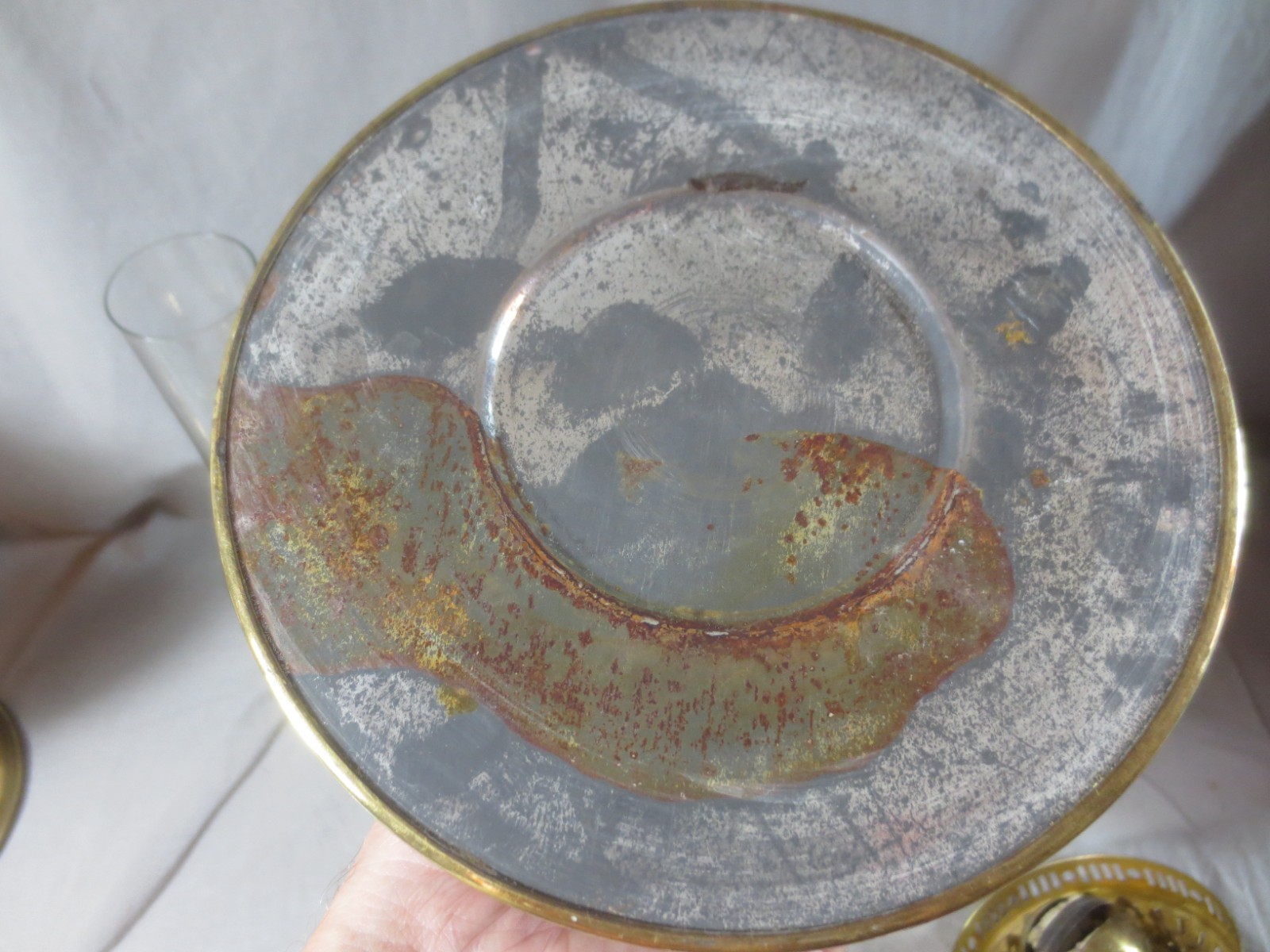 Vintage Made In England Brass Duplex Oil Lamp And Chimney Shepards Hut Lamp