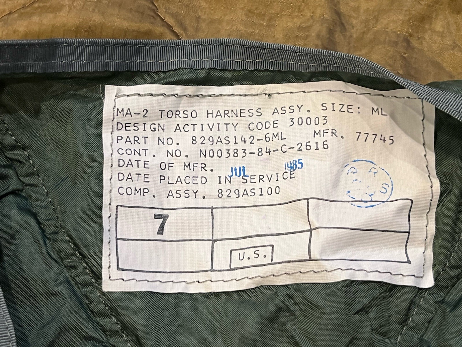 Vintage USGI Pilot’s MA-2 Torso Harness Assembly - US Navy - Post Vietnam 1980s