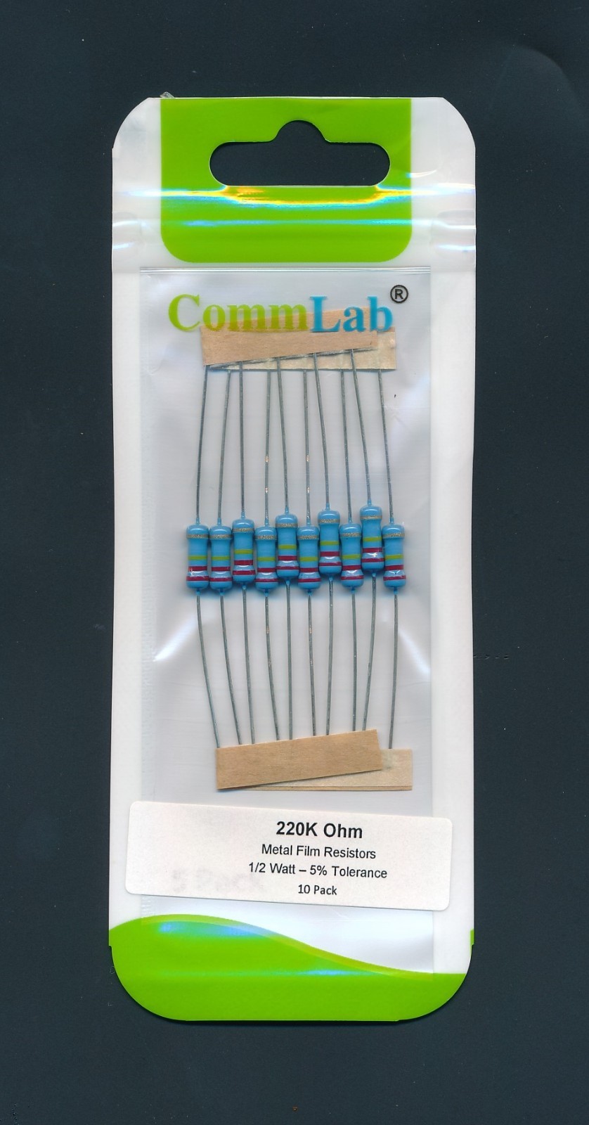10 pack - Metal Film 1/2 watt 1/2w 5% resistors 0.33-2.2M Ohm Values - You pick