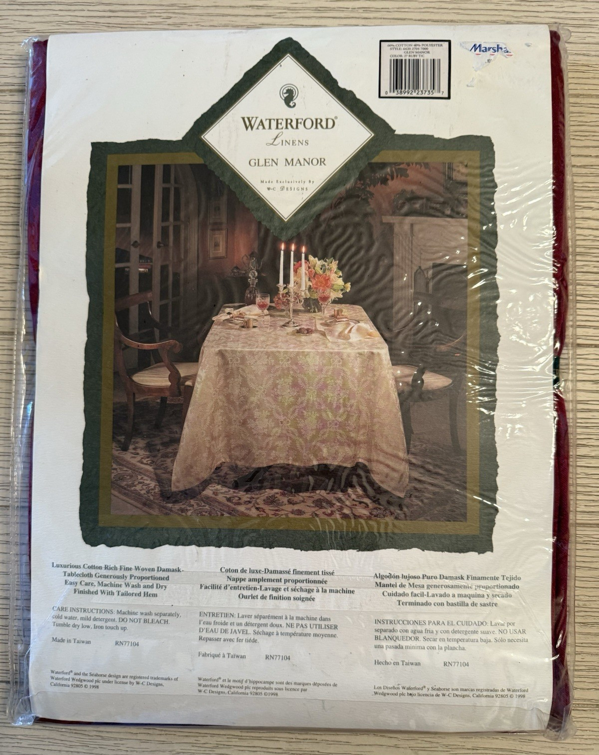 WATERFORD LINENS~GLEN MANOR 70" ROUND TABLECLOTH~RUBY~NEW SEALED PACKAGE