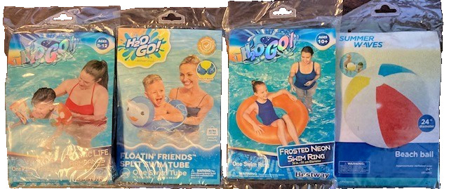Swimming Pool Inflatable Armbands, Split Tube, Tube, Beach Ball -Pack of 4 Items