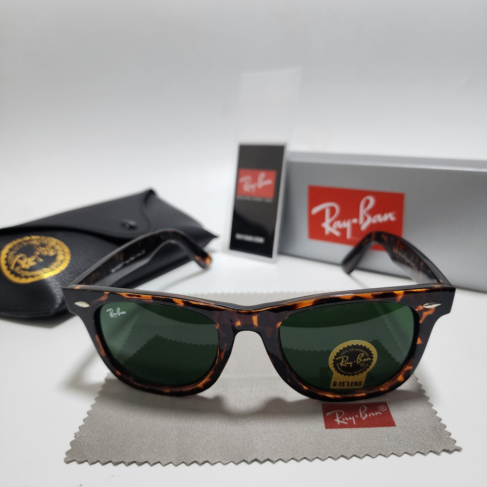 Ray-Ban RB2140 Wayfarer Classic Sunglasses Tortoise Frame Green Glass Lens 50 mm