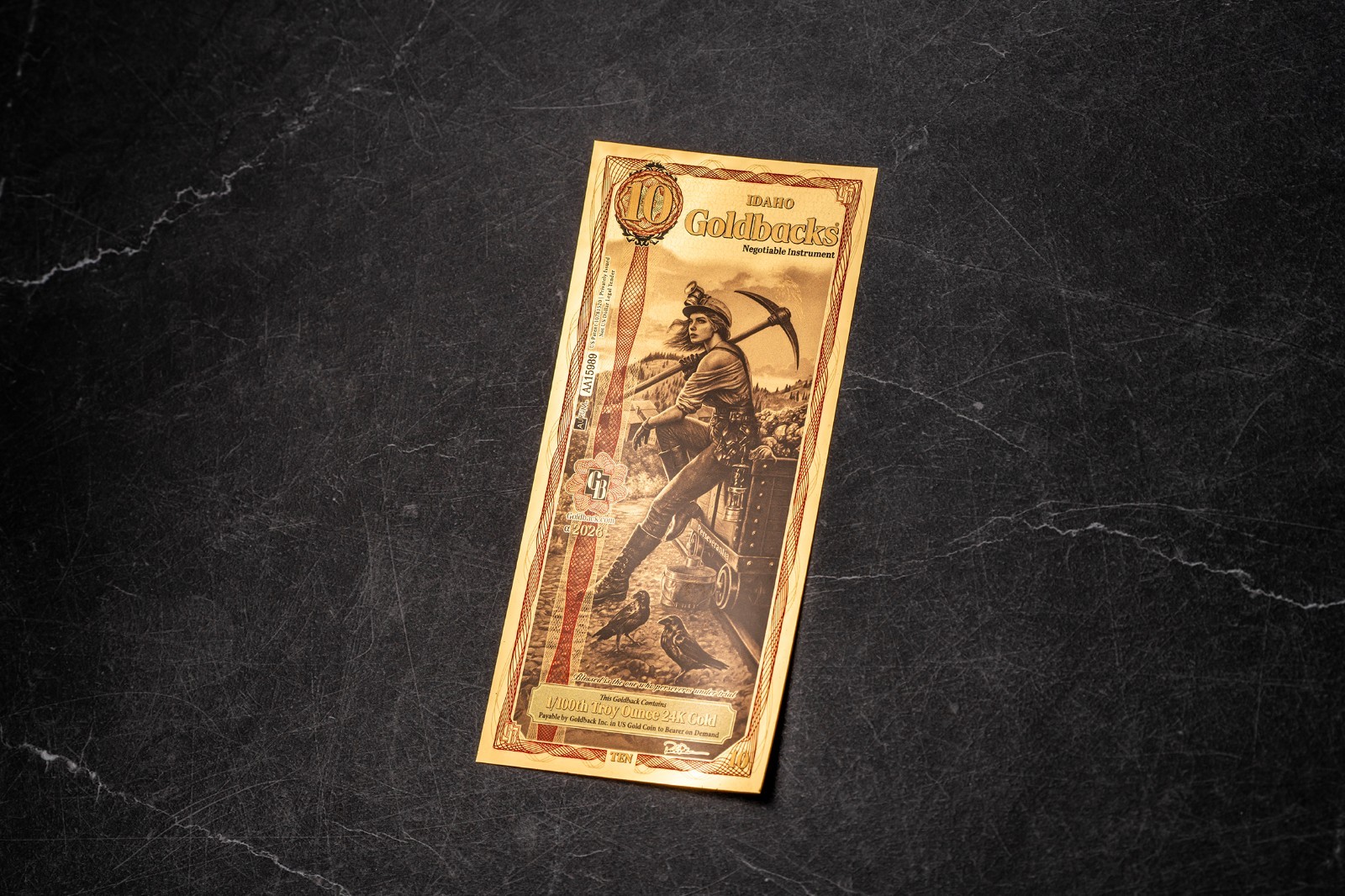 2026 - 10 IDAHO Goldback Aurum Gold Foil Note 1/100 oz 24kt .999 Fine PRESALE