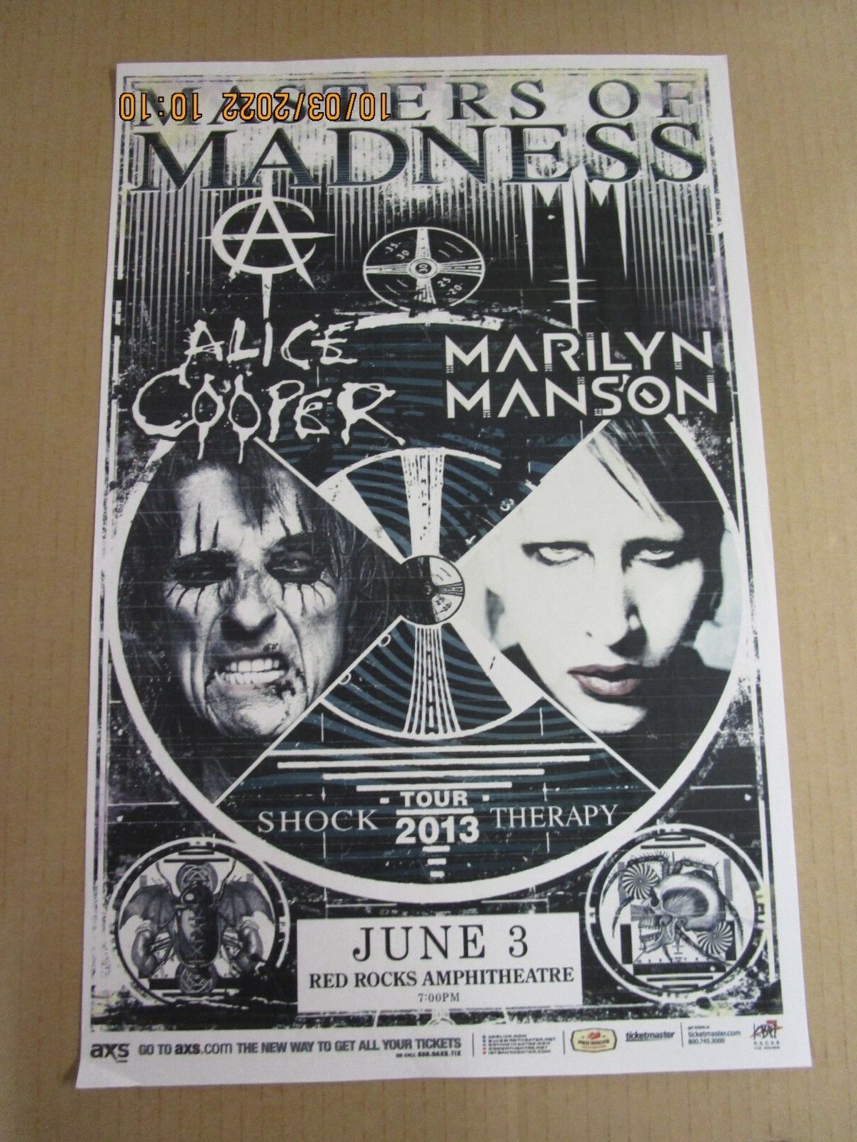 ALICE COOPER/MARILYN MANSON Flyer/Poster New! Unused! June 3, 2013 Red Rocks Co