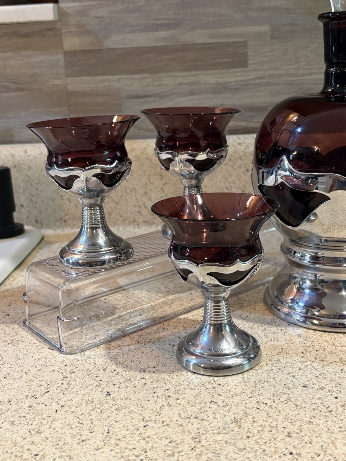 Farber Bros Krome Kraft Amethyst Cocktail Decanter with 6 Glasses