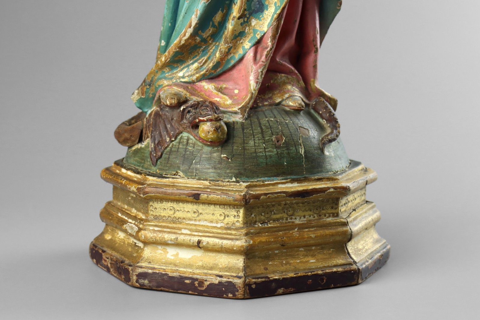 Antique 19th Century Carved Wood Polychrome Virgin Mary Madonna & Child Statue