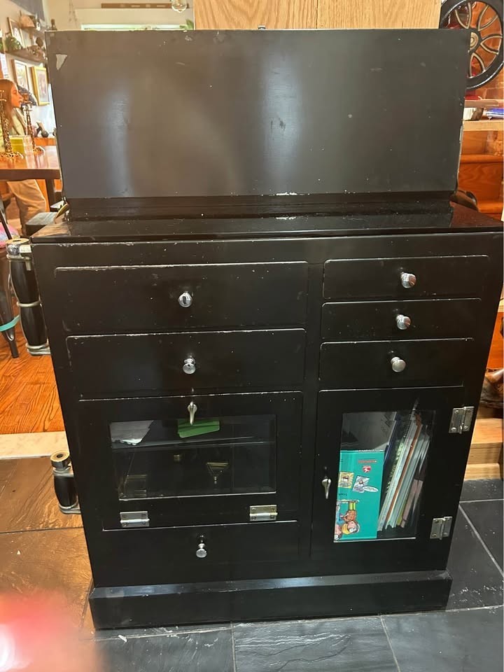 Antique Medical Podiatry Dental Metal Glass Cabinet w/ Bottles Electric Bosworth